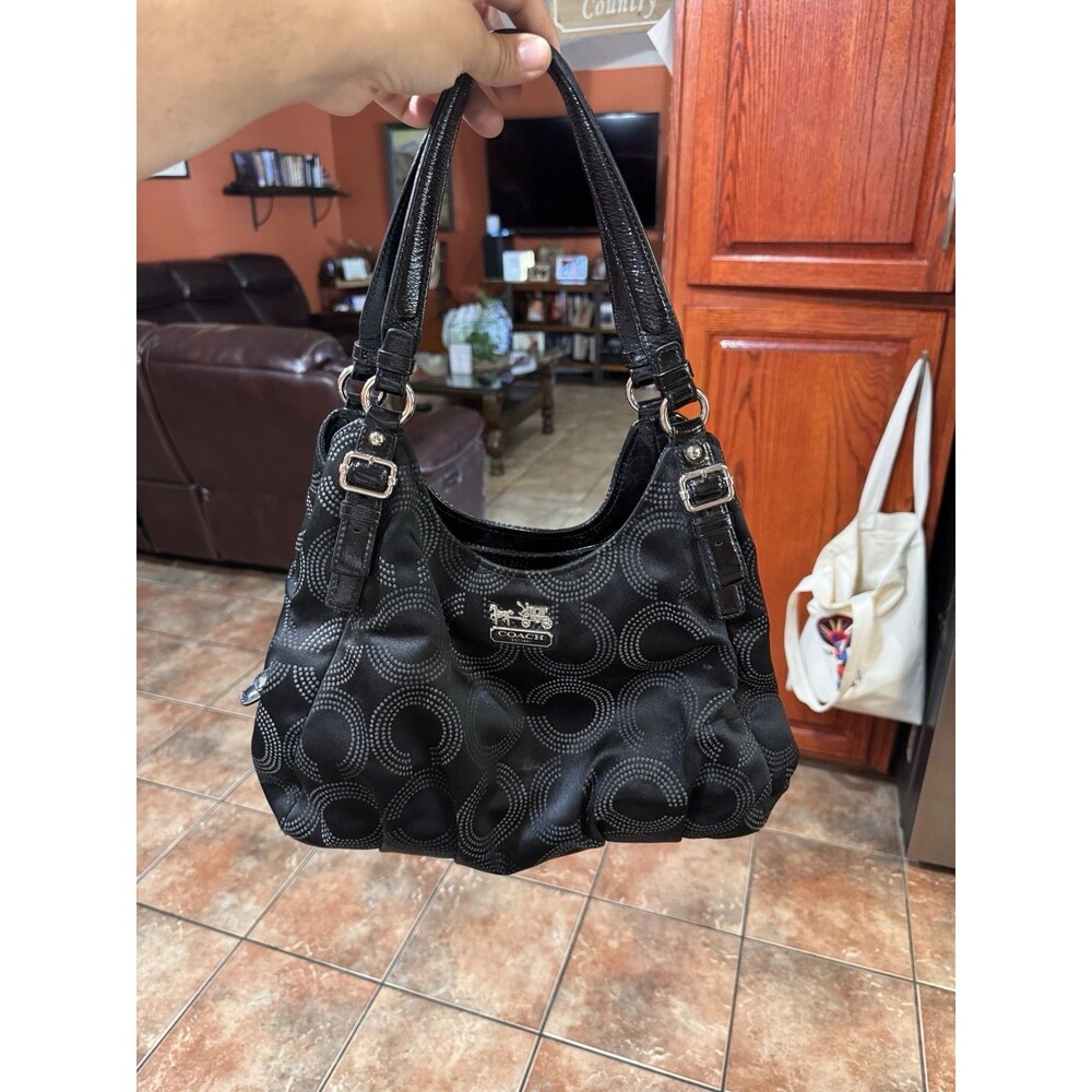 Vintage Coach Madison Opt Art Large Maggie Shoulder Bag Black Jacquard Y2K